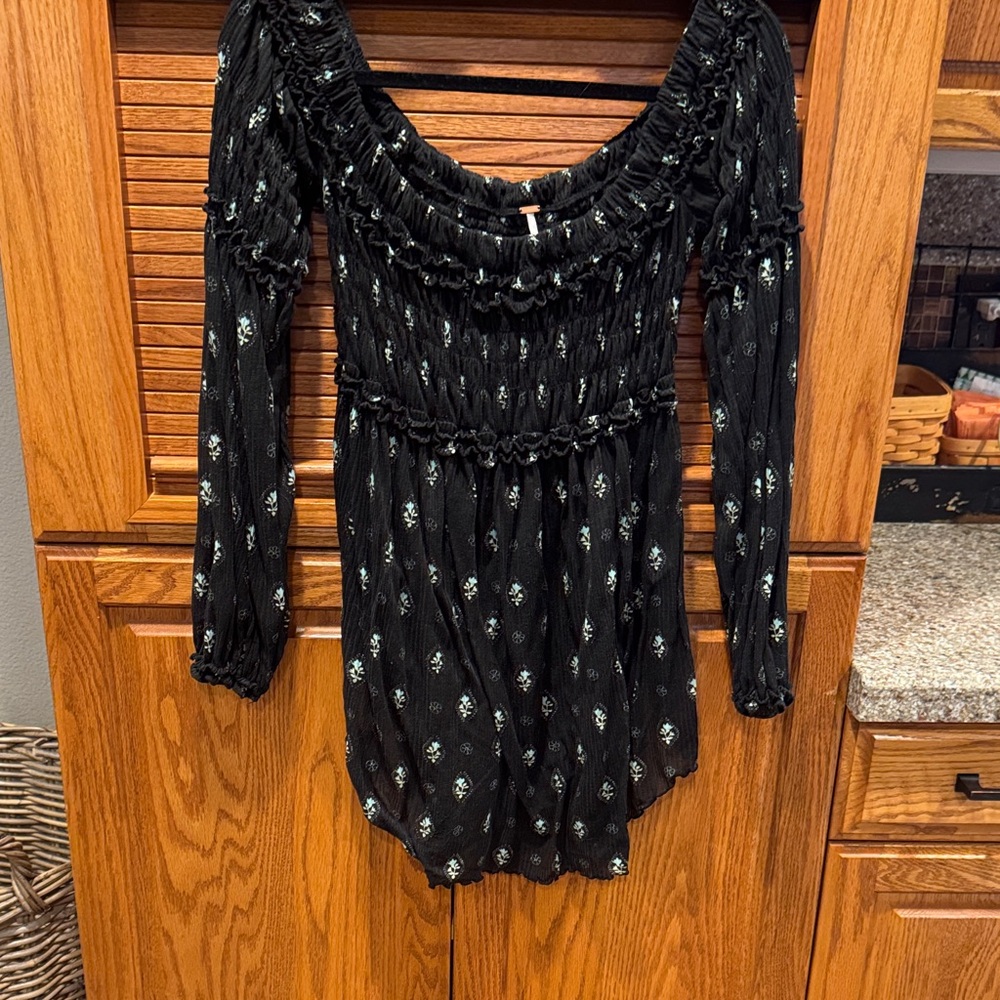 Free People like new charcoal Floral Smocked Dress or shirt